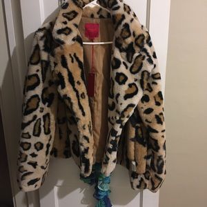 Jennifer Lopez Faux Fur Leopard Print Jacket NWT